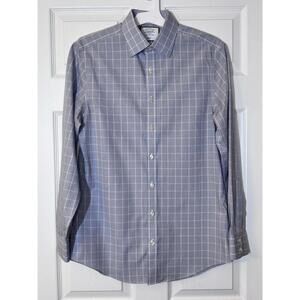 Charles Tyrwhitt Men's Shirt 16.5 Grey Plaid Dress Fit Non-Iron, Sz 15/33‎
